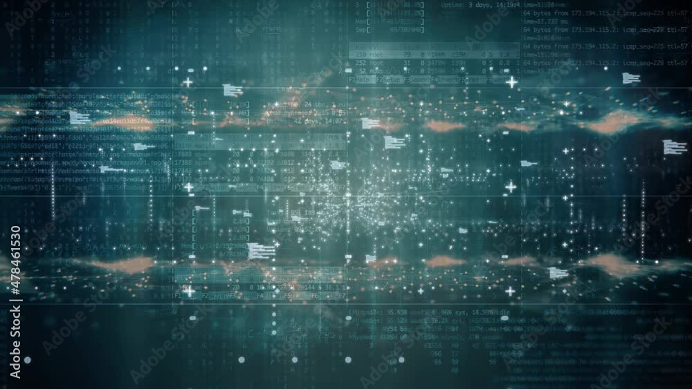 Wall mural 4k abstract dark digital grid data communication technology background footage. data grid, math form