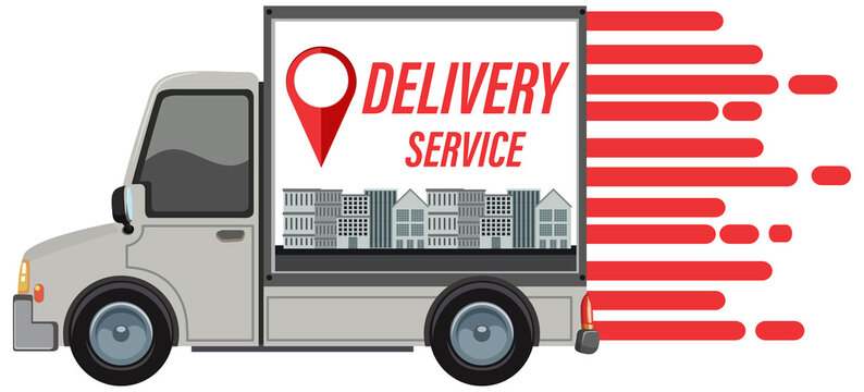 Delivery truck with delivery service banner