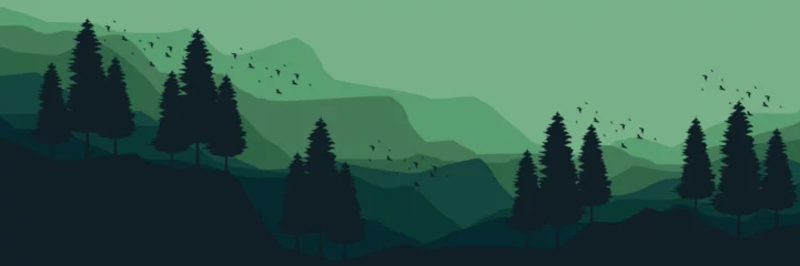 Papier Peint photo Lavable Olive verte paysage avec illustration vectorielle de forêt de montagnes bon pour l& 39 arrière-plan, la toile de fond, la bannière Web, le modèle de conception et le tourisme
