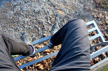 park bench made for young people on a skate park, and a track for mountain bikes and bmx. A normal...