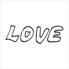 Love doodle lettering. Text of Love. Vector illustration