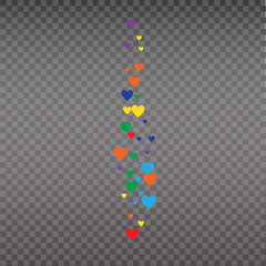 Live like, flying color hearts for stream. Live video and flying likes. Social media elements falling.