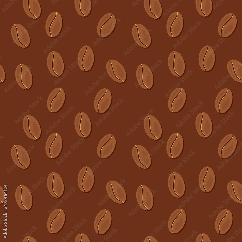 Fototapete Caramel coffe beans pattern. Vector pattern coffee simple Pattern.