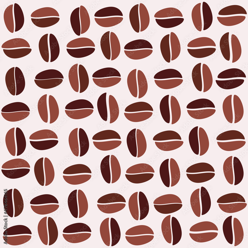 Poster light background and coffee beans. vector wallpaper pattern seamless.