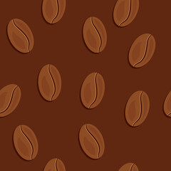 Roasted coffee beans for product packaging. Vector seamless brown pattern.