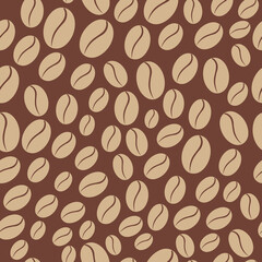 Coffee pattern seamless pattern decor. Light coffee beans and brown background.