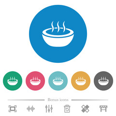 Steaming bowl flat round icons