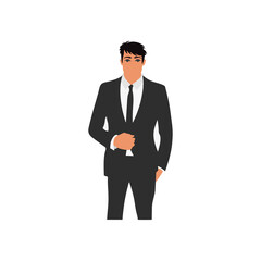 A respectable man in a dark suit and tie on a light background