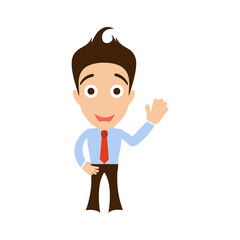 Cartoon man in a light T-shirt and a red tie on a light background