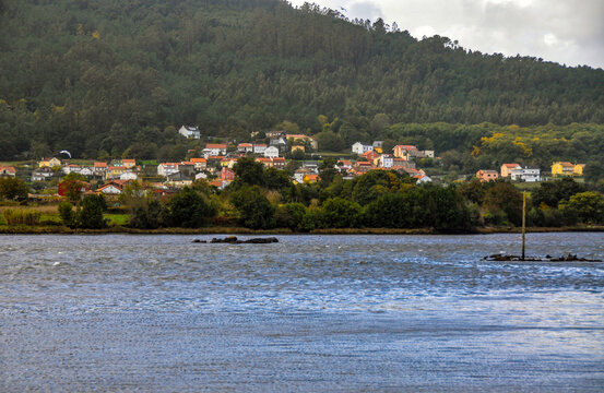 View of the river and the small town of Noia, Galicia, Spain