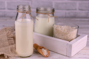 Lactose Free Rice Milk Vegan Food Concept.