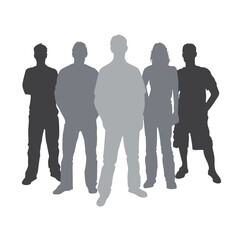 Silhouette of a team of people on a light background