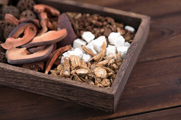 Mixed herbs in a medicine box