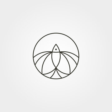 minimal fish logo line art vector illustration design, circle fish logo