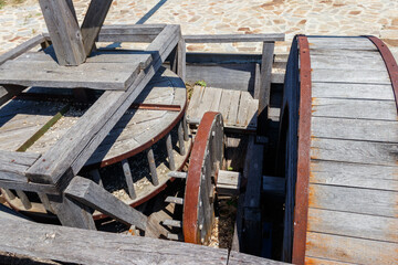 Wooden keleve (Dulap) in salt museum in Pomorie, Bulgaria