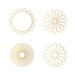 set of golden floral abstract elements- vector illustration