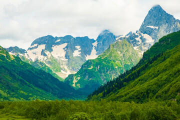 Fototapeta premium Mountain landscape, Dombai Caucasian Mountains, Russia