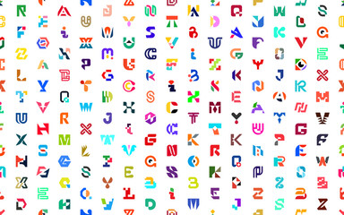 Seamless pattern with Abstract logos with letters. Geometrical abstract logos. Icon design