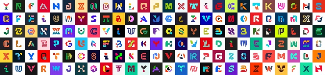 Abstract logos collection with letters. Geometric abstract logos. Icon design 