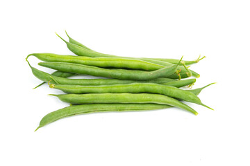 Freshly harvested French Beans on an isolated white background