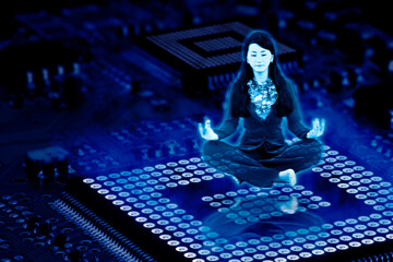 Businesswoman meditating in the metaverse - Powered by Adobe