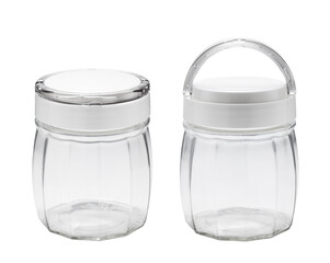 Empty glass jar with lid isolated on white background