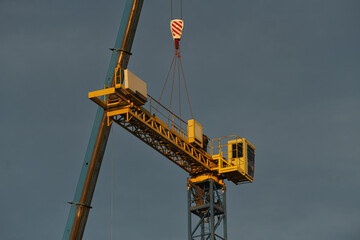 Construction site. Building up a new crane. Construction industry.
