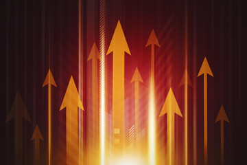 Fototapeta premium Bright upward arrow with dark background
