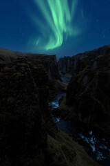 Fototapeta na wymiar green aurora northern lights in Iceland