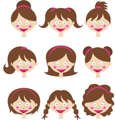 Set of cute girl with different hairstyles