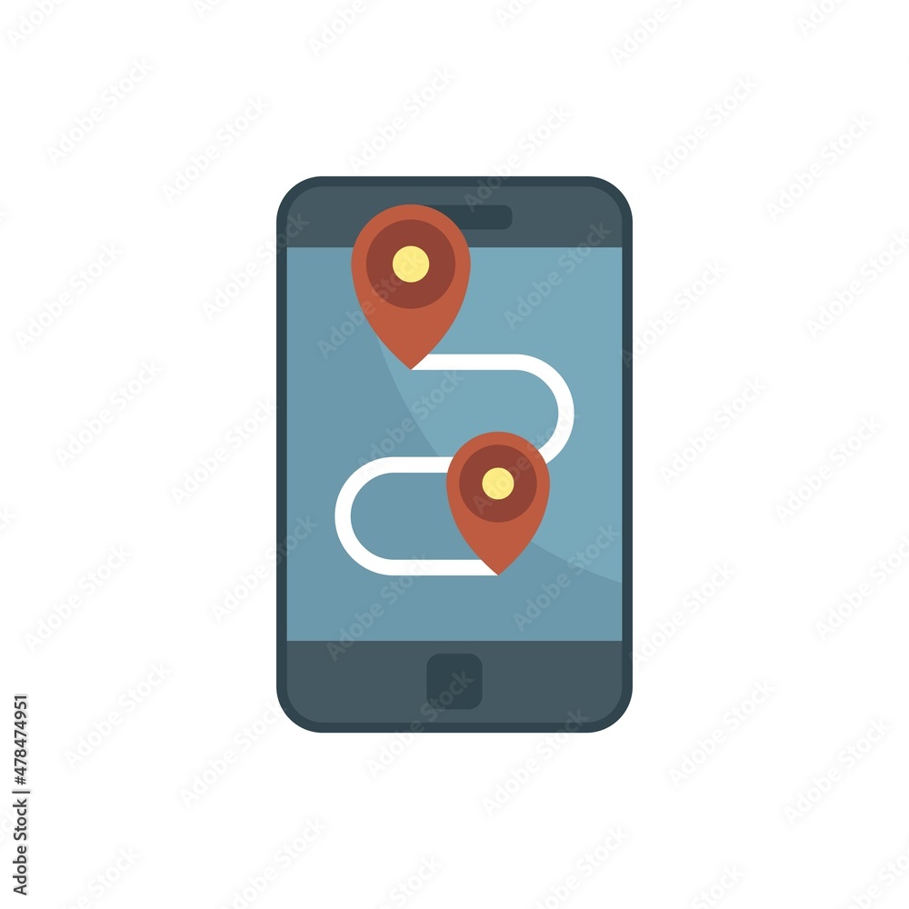 Wall mural Hitchhiking smartphone route icon flat isolated vector