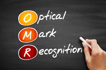 OMR - Optical Mark Recognition acronym, concept on blackboard