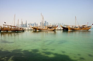 Obraz premium The traditional dhows on Doha Corniche, Qatar