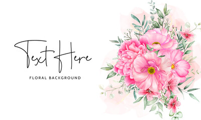 floral background template with beautiful flowers and leaves watercolor