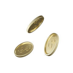 3d rendering of falling coins isolated on a white background.