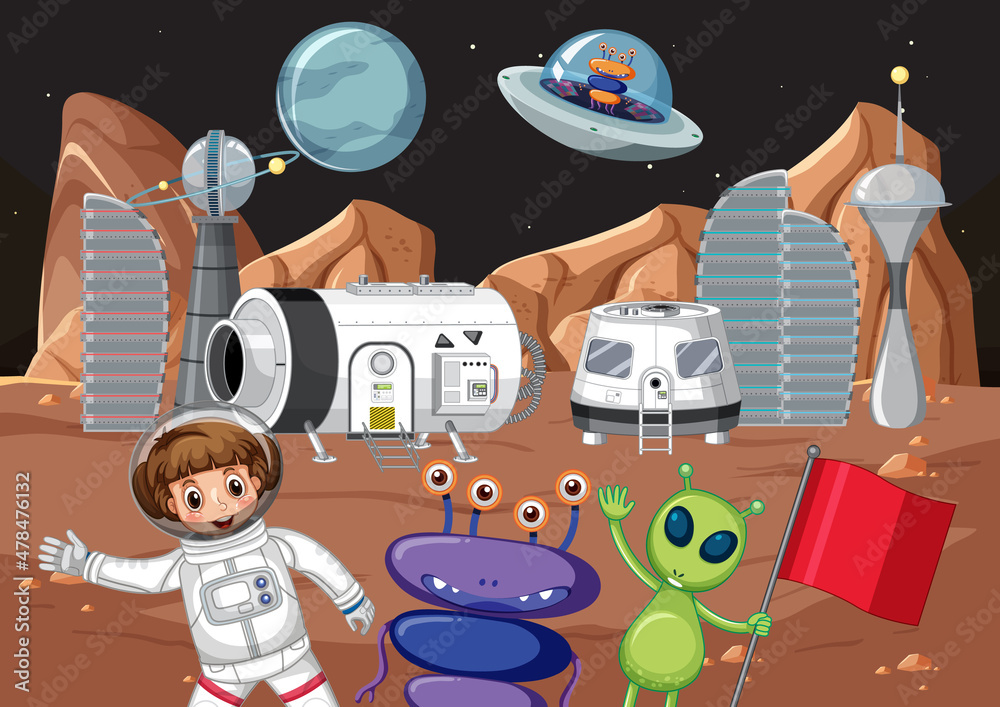 Canvas Prints astronaut and aliens on planet