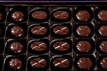 chocolate box. Assorted chocolate pralines in the box. box with chocolate isolated on white 