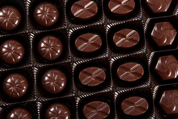 chocolate box. Assorted chocolate pralines in the box. box with chocolate isolated on white 