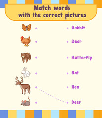 Match the words with the correct pictures worksheet template