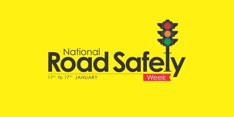 Creative Template Design for National Road Safety Week, 11 to 17 January Every Year. Editable Illustration of Traffic Light Pole.
