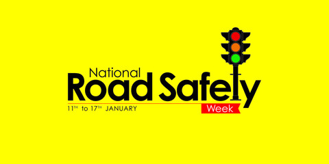 Creative Template Design for National Road Safety Week, 11 to 17 January Every Year. Editable Illustration of Traffic Light Pole. - Powered by Adobe