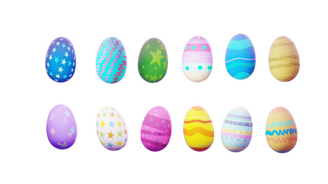 Easter illustration. Different variations of easter eggs. 3D stylized image