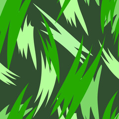Seamless vector pattern. Green abstract brush strokes on a green background. Abstract shapes. Wrapping paper. Cover. Wallpaper. Background.