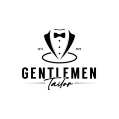 Bow Tie Tuxedo Suit Gentleman Fashion Tailor Clothes Vintage Classic Logo design template