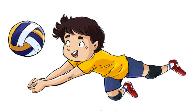 Illustration of boy playing volleyball with ball