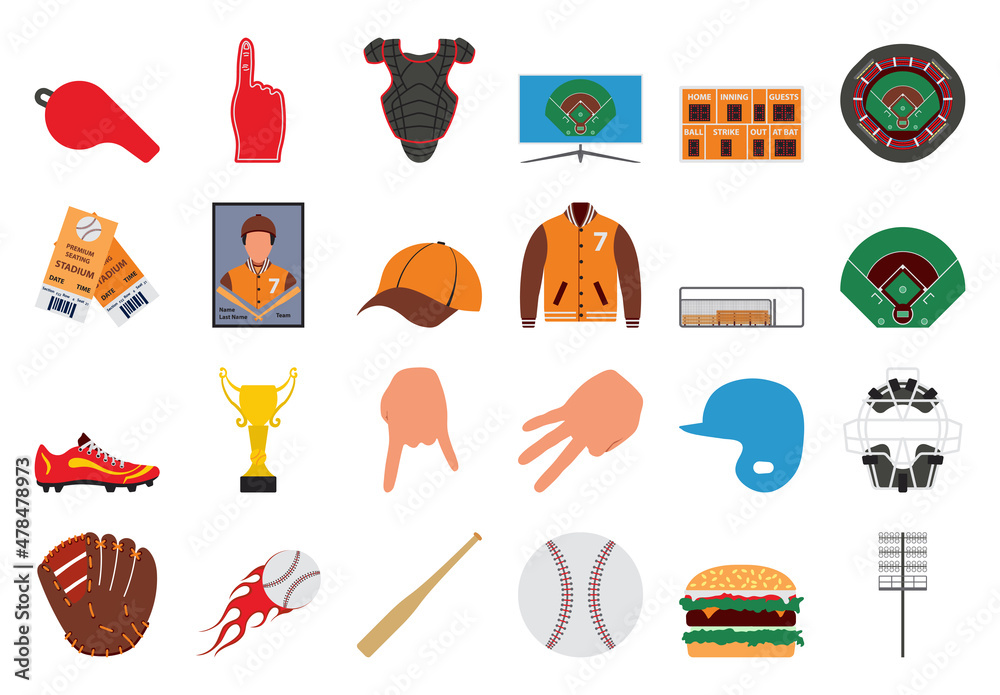 Poster baseball icon set