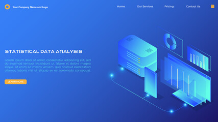 Statistical Data Analysis Landing Page in Isometric