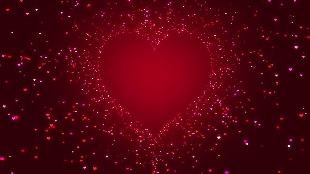 valentines day and love animation,shiny and glitter hearts,glowing particles,valentine and marriage concept,dark red gradient background 