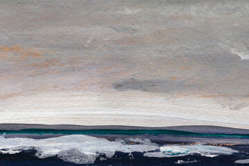 Abstract painting. Acrylic texture in soft pastel colors like gray, beige, brown and blue . Modern art landscape. Painted background.