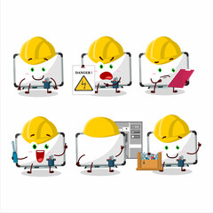 Professional Lineman white board cartoon character with tools - 478480144